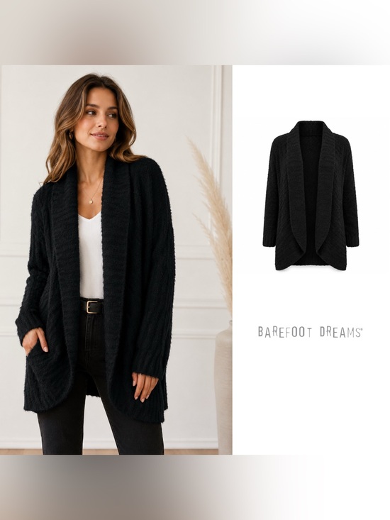 Barefoot Dreams Sweaters - NEW Barefoot Dreams Cozy Open-Front Black Women's Cardigan Sweater
